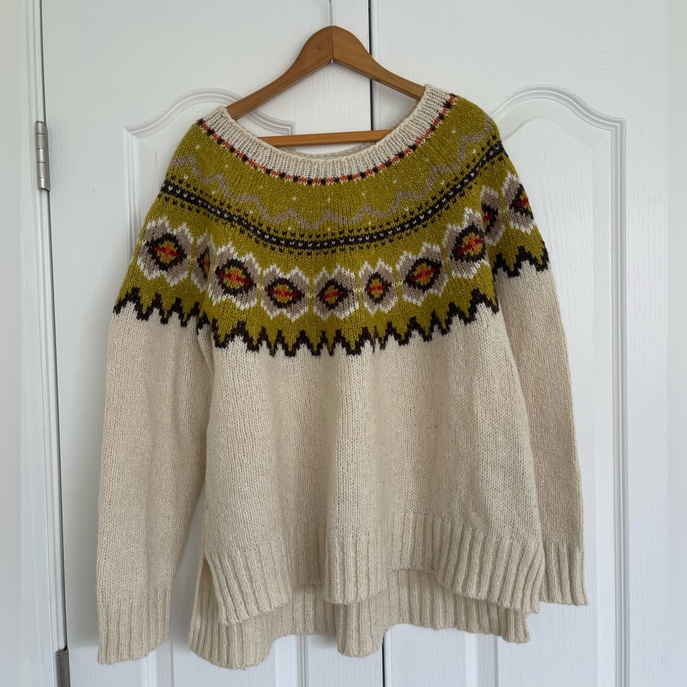JJill Cozy Knit Sweater with Patterned Yoke XL